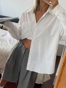 DAZY Patched Pocket Drop Shoulder Shirt,Long Sleeve Tops,Fall Clothes - White - View 5