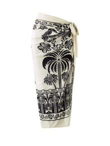 Swim Oasis 2026 Plus Size Spring/Summer High-End Elegant Black & White Shell Bohemian Style One-Piece Swimsuit With Skirt 2-Piece Beach Outfit, Suitable For Vacation, Date, Cruise, Beach, Music Festival, Bohemian Style Leisure Autumn Plus Size One-Piece Swimsuit - Multicolor - View 5