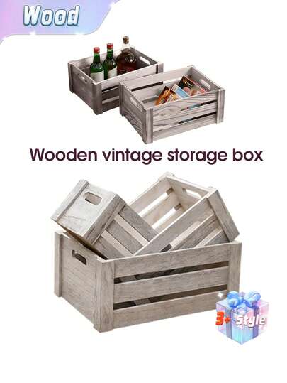 1pc, 2pcs Or 3pcs Rustic Farmhouse Wooden Storage Crates Set - Handcrafted, Stackable Organizer Boxes In Vintage & Natural Colors For Home Decor And Organization