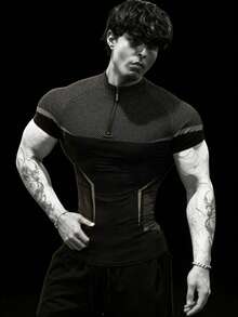 RISE LYT Áo thun ngắn tay có khóa kéo dành cho nam, thích hợp cho chạy bộ, tập thể dục, tập luyện, kiểu dáng thường ngày, có khả năng nén cơ thể. - màu đen - Xem 4