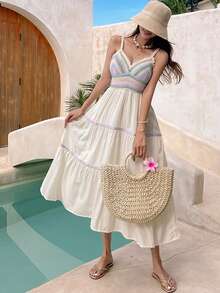 DAZY Women's Colorblock Holiday Style Dress,Ruffle Vacation Outfits Women Boho - Beige - View 5
