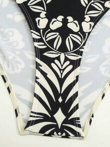 Swim Oasis 2026 Plus Size Spring/Summer High-End Elegant Black & White Shell Bohemian Style One-Piece Swimsuit With Skirt 2-Piece Beach Outfit, Suitable For Vacation, Date, Cruise, Beach, Music Festival, Bohemian Style Leisure Autumn Plus Size One-Piece Swimsuit - Multicolor - View 7