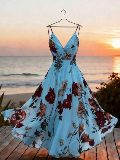 GlowEve Women's Floral Print Elegant Dress, Suitable For Vacation