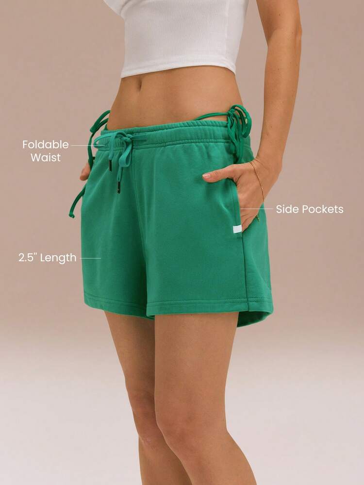 2.5" Everyday Terry Foldable High-Waist Drawstring Shorts Pocket Daily Casual Summer