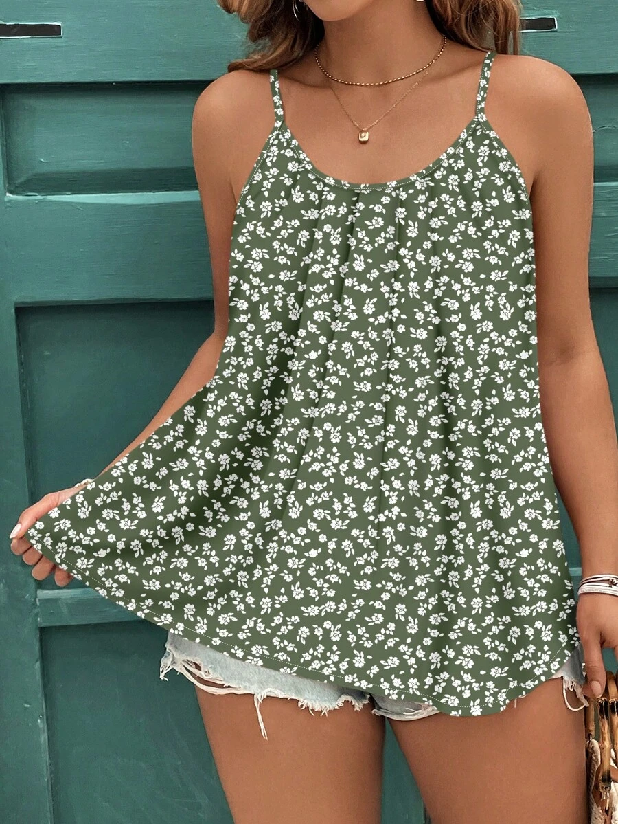 EMERY ROSE Casual Minimalist Elegant Plus Size Camisole Top, Suitable For Summer - Green - View 1