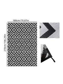 Foldable Picnic Mat PP Woven Material Large Water Resistant Lightweight Portable Garden Camping Party Beach Outdoor Essential Easy Clean Compact Storage - black and white - View 9