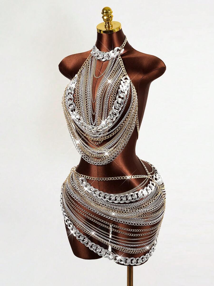 Mistrie Conjunto de 2 piezas de mujer con cadena transparente y rhinestones, para otoño/invierno - Multicolor - Ver 1