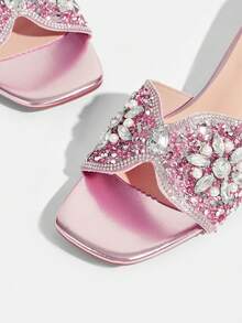 CUCCOO TILAWA Women's Fashion Rhinestone Decorative Cloth With High-Heeled Sandals, Suitable For Outdoor Activities And Parties, Spring Shoes, Spring Break Easter Dance Heels Summer - Pink - View 5