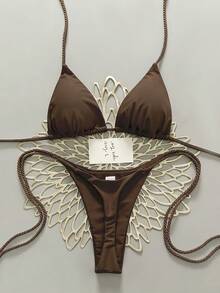 Swim Vcay 2pcs Women Swimsuit Set, White Handmade Crochet Bikini Bikini Sets For Women Brown Bikini Triangle Bikini Thong Bikini Rope Strap Bikini - Coffee Brown - View 1