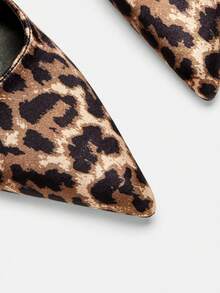 女士高跟鞋，尖头，秋冬新款时尚百搭，镜面珠光PU材质豹纹印花一脚蹬鞋，商务休闲优雅，细高跟 - 彩色 - 查看 6