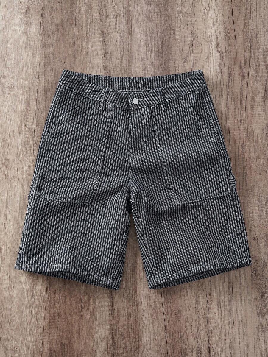 Manfinity Joysei Pantalones cortos de carga de mezclilla con rayas verticales blancas y negras para hombre - Blanco y Negro - Ver 1