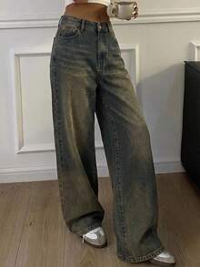 DAZY Solid Wide Leg Jeans,Baggy Jeans - Medium Wash - View 5