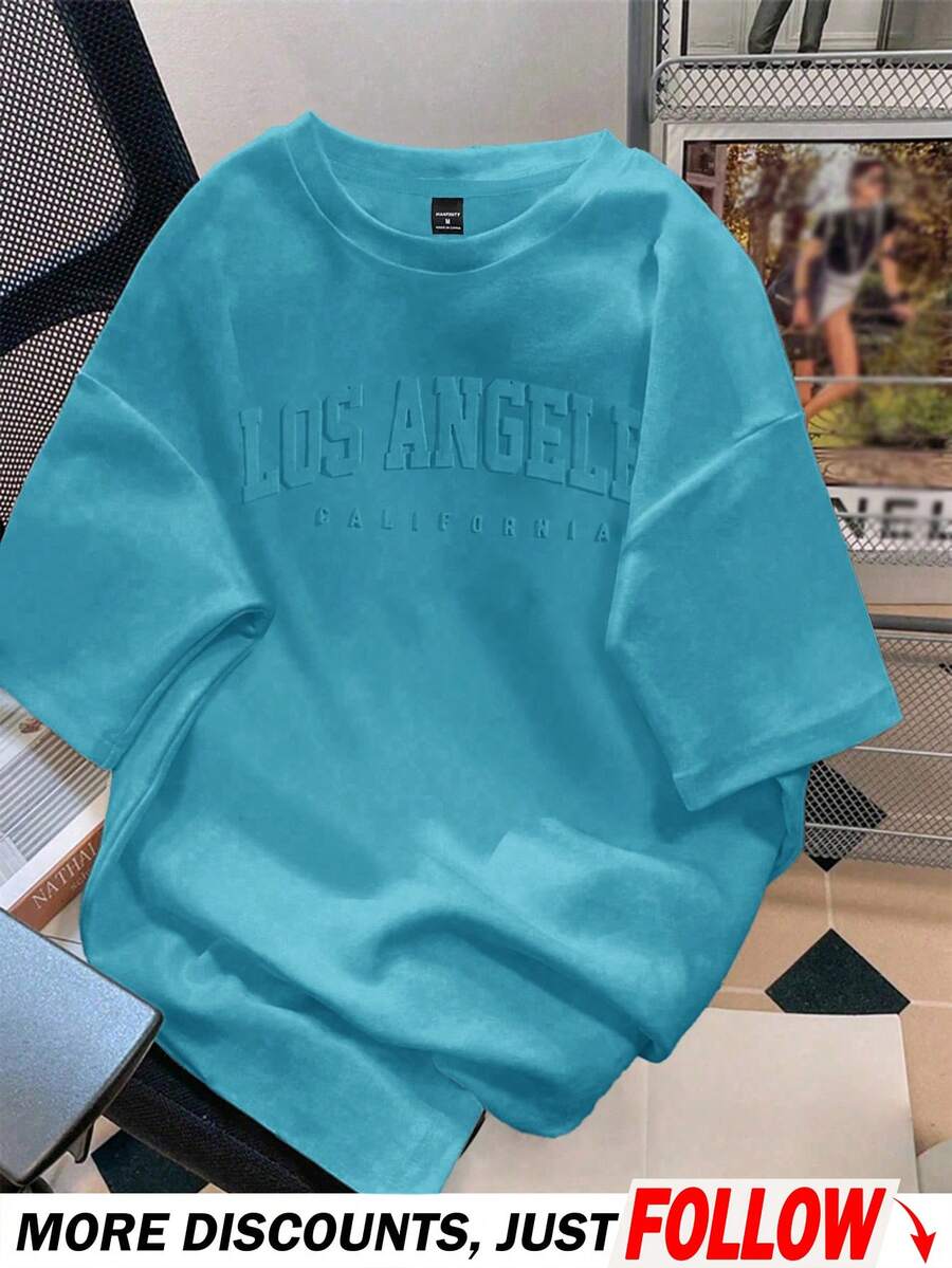 Manfinity Joysei Camiseta ajustada de color azul lago para hombres - Agua verde azul - Ver 1