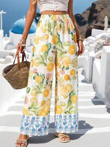 Vivid Eden Quần nữ ống đứng in họa tiết toàn thân, dáng rộng, cạp chun, kiểu dáng thường ngày, thích hợp cho kỳ nghỉ, phong cách nghỉ dưỡng, ngày lễ và hẹn hò; trang phục đi biển cho nữ, đồ nghỉ mát cho nữ, trang phục ngày lễ cho nữ, trang phục nghỉ hè, quần boho cho nữ, quần bohemian, quần đi biển cho nữ, quần mùa hè, quần ống rộng cho nữ, thích hợp cho kỳ nghỉ biển, quần in họa tiết chanh, quần in họa tiết hoa, quần dài mùa hè cho nữ - Màu vàng - Xem 7