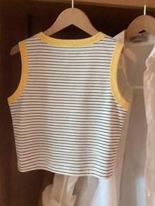 EMERY ROSE Camiseta de tirantes casual y versátil con cuello redondo, rayas amarillas y borde amarillo para mujer - Multicolor - Ver 2