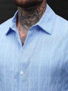 SLATEMANN Men's Casual Plaid Short Sleeve Shirt, Summer - Blue - View 5