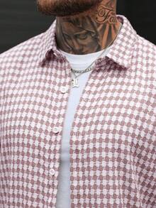 SLATEMANN Men's Fashionable Dropped Shoulder Short Sleeve Shirt - Khaki - View 3