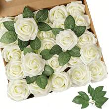 25 piezas de flores artificiales con tallos que parecen rosas de espuma real para ramos de boda DIY, centros de mesa de fiesta de novia, arreglos y decoraciones de mesas - flor rosa - Ver 3