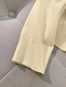 Franclia Cardigan V-Neck Slim Fit Gaya Korea Minimalis dengan Blok Warna untuk Musim Semi/Gugur Terbaru, Enerjik & Awet Muda, Serbaguna untuk Wanita - Krem - View 6