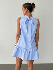 Siren Gaze 新款春夏蓝白条纹露背蝴蝶结连衣裙（女款） - 藍色 - 查看 2