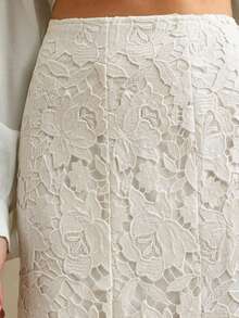 Anewsta Women's Fashionable And Elegant Patchwork Design Heavy Lace Hollow Brown Skirt, Autumn/Winter - Beige - View 2