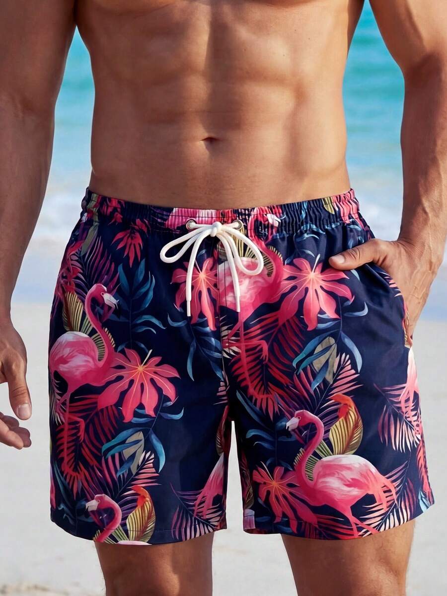 VIVINTIMO Short Black Animal Print Beach Shorts For Men With Bright Flamingo Pattern And Pockets Men Flamingo Swim Shorts Pink Swim Trunks Tropical Swim Trunks Men Men Floral Swim Trunks Pink Flamingo Swim Trunks Mens Flamingo Shorts Pink Men Swim Trunk Pink Flamingo Swim Shorts Pink Men Swim Trunks Men Flamingo Swim Trunks - Black - View 1