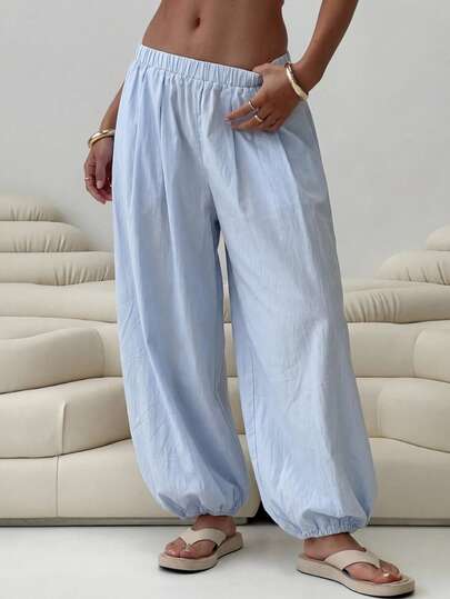 MainGRL Pantalones de linterna de unicolor casual de vacaciones para mujer