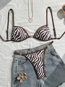 Bonvoyette Đồ bơi nữ đi nghỉ mát, ngày Valentine, tiệc biển, bikini 2 mảnh in họa tiết nhiều màu sắc. - màu nâu - Xem 4