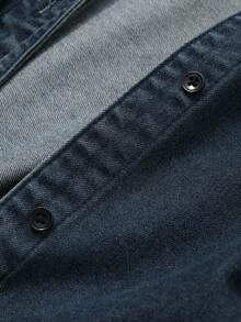 DAZY Áo sơ mi denim nữ dáng rộng, cổ bẻ, chất liệu denim mài, kiểu dáng thường ngày. - Màu xanh lam - Xem 5