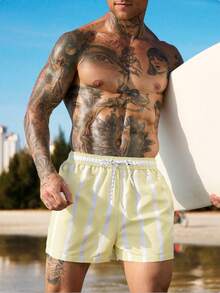 Manfinity KASUA Men's Drawstring Loose Striped Casual Beach Shorts, Summer, Holiday - Multicolor - View 4