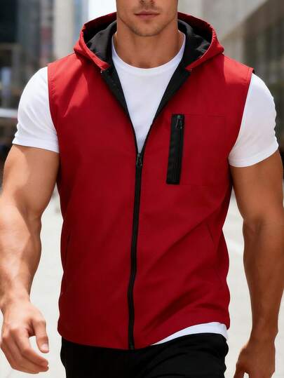 Manfinity Homme Men's Contrast Color Hooded Minimalist Vest