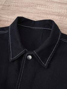 Manfinity Joysei New Casual Black Collar Short Sleeve Jacket - Black - View 3