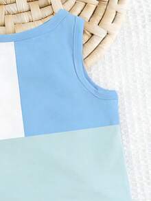 SHEIN Playful Pals 2pcs Baby Boy Casual Colorblock Patchwork "MAMA'S BOY" Letter Print Tank Top And Shorts Set, Suitable For Spring To Summer Outfits - Multicolor - View 4