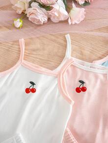 SHEIN 女童三件套：刺绣蝴蝶结吊带背心和短裤，春夏款 - 彩色 - 查看 5
