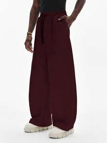 STYNVO Men's Casual Solid Color Drawstring Waist Sweatpants - Burgundy - View 4