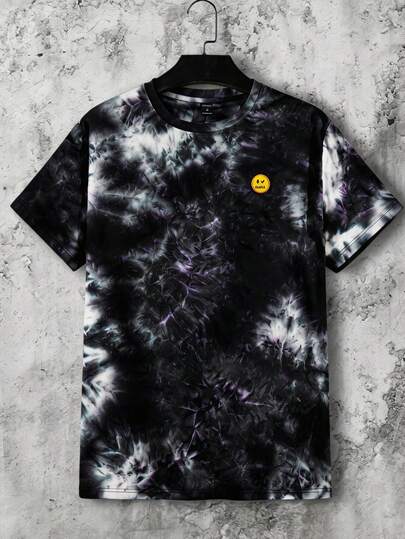 GENTILAND Men Tie Dye Cartoon Face Print Short Sleeve Tee, For Going Out, For Friends
