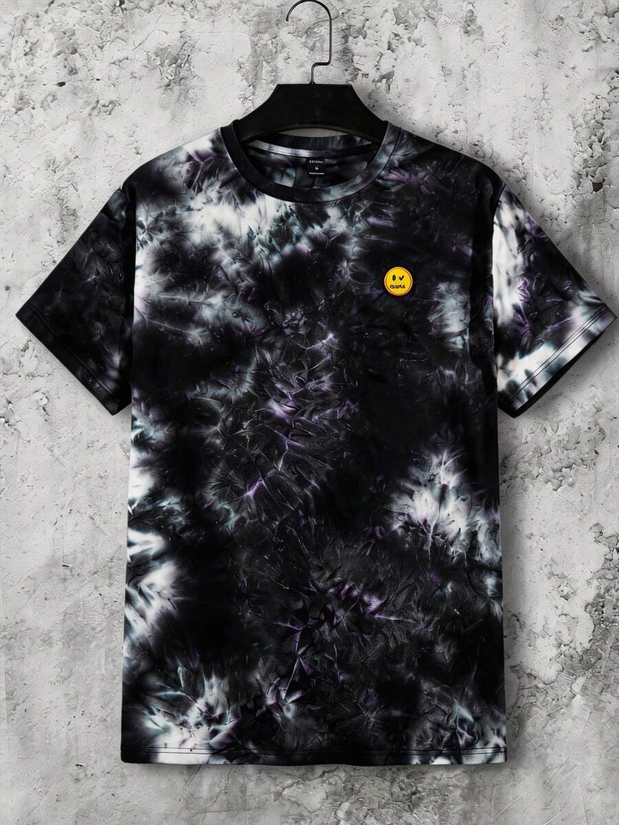 GENTILAND Men Tie Dye Cartoon Face Print Short Sleeve Tee, For Going Out, For Friends - Multicolor - View 1