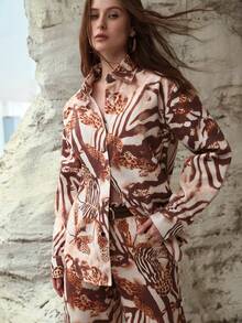 MOTF PREMIUM WOMEN'S PRINTED DENIM SHIRT, SPRING/SUMMER - Brown - View 1