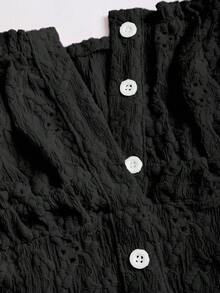 Sweetra Women's Sweet Jacquard Texture Hollow-Out Sexy Off-Shoulder Casual Fitted Dress, Spring/Summer - Black - View 6