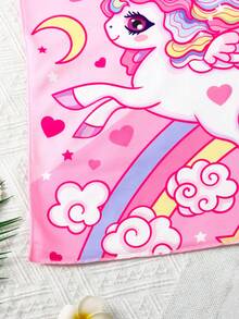 SHEIN 女婴可爱休闲粉色卡通图案连帽宽松沙滩罩衫，适合沙滩、游泳、度假 - 粉色 - 查看 4