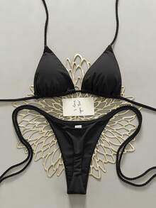 Swim Vcay Bộ đồ bơi nữ 2 mảnh, Bikini móc thủ công màu trắng, Bộ đồ bơi nữ 2 mảnh, Đồ bơi nữ phong cách Y2K, Bộ bikini nữ, Bộ đồ bơi nữ, Bộ bikini có gọng, Bộ bikini cho nữ, Bikini đen, Bikini có dây đeo. - màu đen - Xem 1