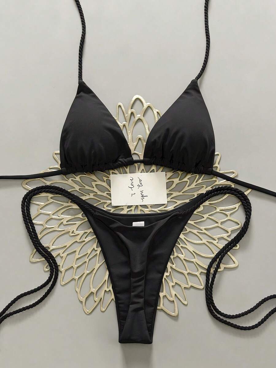 Swim Vcay Bộ đồ bơi nữ 2 mảnh, Bikini móc thủ công màu trắng, Bộ đồ bơi nữ 2 mảnh, Đồ bơi nữ phong cách Y2K, Bộ bikini nữ, Bộ đồ bơi nữ, Bộ bikini có gọng, Bộ bikini cho nữ, Bikini đen, Bikini có dây đeo. - màu đen - Xem 1