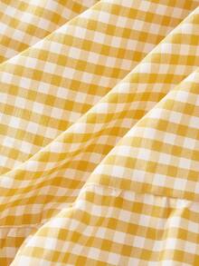 SHEIN MOD Plus Size Yellow & White Plaid Bow Tie Blouse, Suitable For Summer Picnic, Outing And Party  Spring Tiered Top  Marigold Yellow Top Ruffle Gingham TopYellow Gingham Top - Yellow - View 4