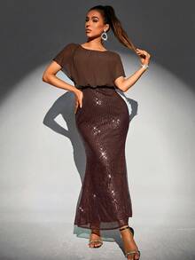 SHEIN Belle Glitz And Glam Dress Party Dress For Women Holiday Dress For Women Dinner Dresses For Women Party Dress For Women Summer Holiday Festival Vintage - Brown - View 3