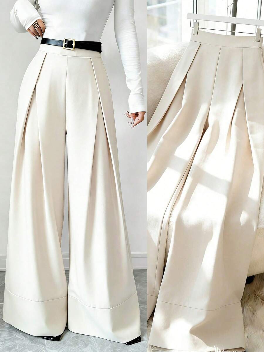 GlowEve Pantalones rectos minimalistas y versátiles para mujer, adecuados para el transporte - Caqui - Ver 1