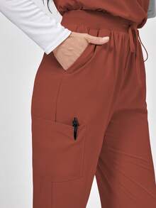 TaskEZ Women's Summer Nurse Scrub Uniform Set,Orange V-Neck Short Sleeve Pocket Split 2-Piece Casual Pants Suit For Work,White,Winter,Rennaissance Style - Red - View 4