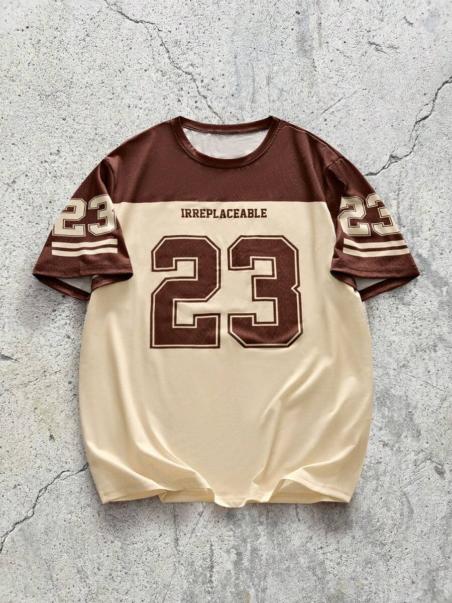 EVRINFINITE Camiseta casual de cuello redondo con bloque de color número 23 para hombres - Multicolor - Ver 1