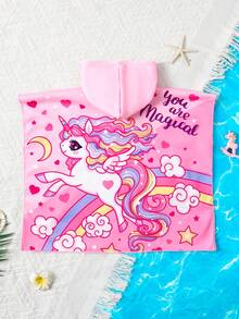 SHEIN 女婴可爱休闲粉色卡通图案连帽宽松沙滩罩衫，适合沙滩、游泳、度假 - 粉色 - 查看 6