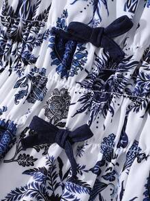 SHEIN 2pcs/Set Teen Girls Ruffle Striped Tie-Front Camisole Top And Pants Outfit - Navy Blue - View 7