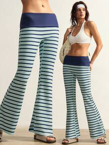 VARSIVA Quần ống loe nữ kẻ sọc phối màu, kiểu dáng thường ngày đa năng và phù hợp cho thể thao. - Nhiều màu - Xem 3